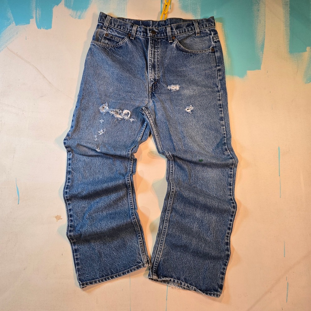 VTG Levi's Mens 70s Jeans Orange Tab‎ USA Actual Size 34x29 Ripped Blue Denim